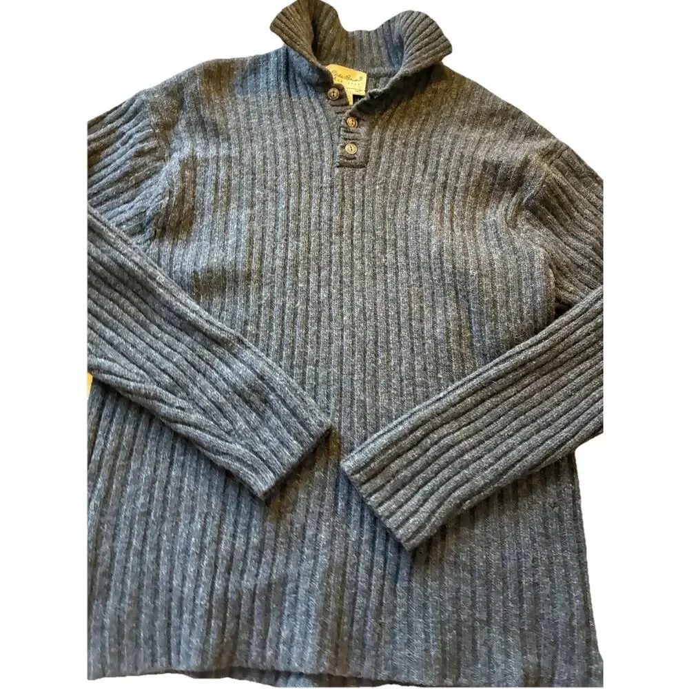 VTG 90s Eddie Bauer Henley Wool Sweater Fisherman Collared Ribbed Chunky Mens M